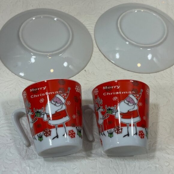 VTG 90's 2 Pc Set Christmas Porcelain Expresso Mini Cup/Saucer Santa & Reindeer - Picture 2 of 16
